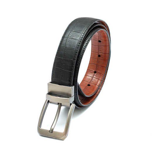 Reversible Black & Brown Croc-Embossed Leather Belt