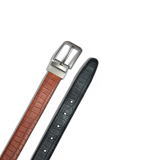 Reversible Black & Brown Croc-Embossed Leather Belt