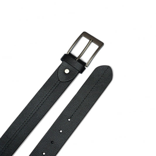 Sleek Black Textured Leather Belt